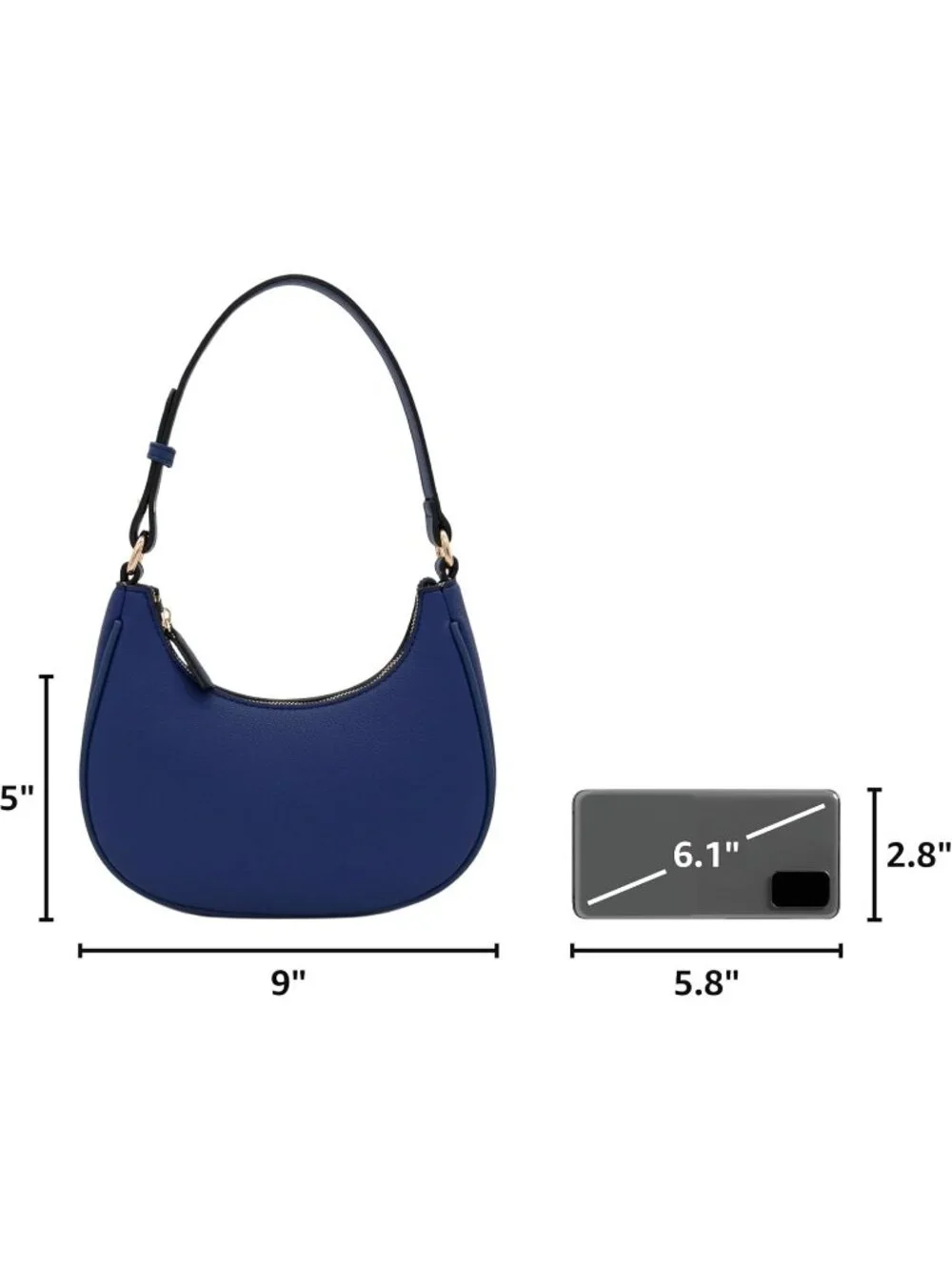 Women's Navy Small Crescent For Trendy Underarm Purse Zipper Shoulder Bag